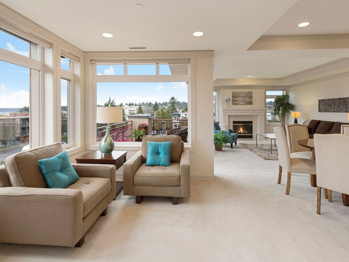 Open-concept living and dining area after residential cleaning in Polk County